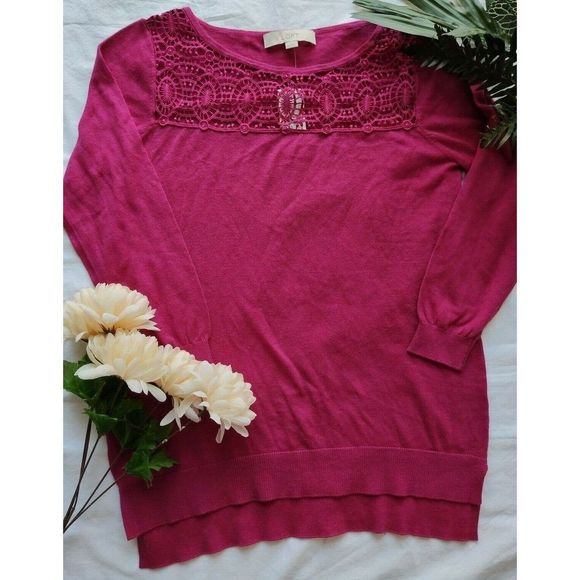 Ann Taylor Loft Sweater Top Cotton Silk Size XS 3/4 Sleeve Crochet Neck - Picture 8 of 8